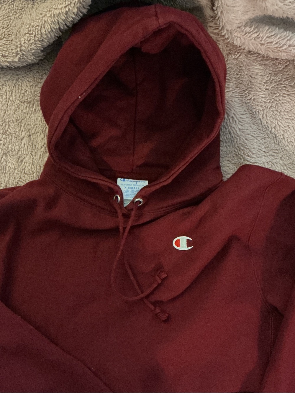 Champion Burgundy Pullover Hoodie with Small Chest Logo